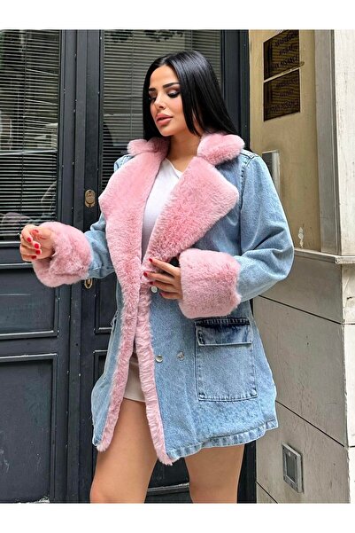 Lady Pixie Γούνινο τζιν γυναικείο μακρύ παλτό