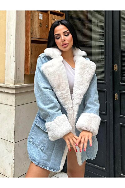 Lady Pixie Γούνινο τζιν γυναικείο μακρύ παλτό