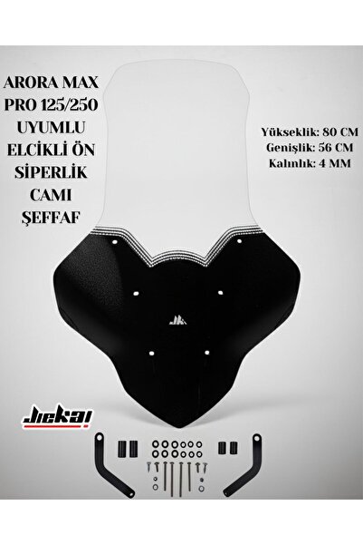 JİEKAİ ARORA MAX PRO 125/250 UYUMLU ELCİKLİ ÖN SİPERLİK CAMI ŞEFFAF