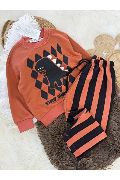 Alvadonna Boy's Set with Relief Dinosaur Printed Bottom and Top