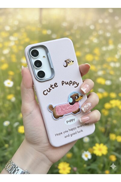 MustCase Samsung Galaxy S24 Fe Kılıf Sevimli Puppy Nakışlı Deri Görünümlü Esn...