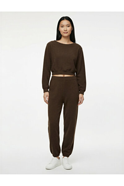 Koton Viscose Blend Boat Neck Off-The-Shoulder Long Sleeve T-Shirt