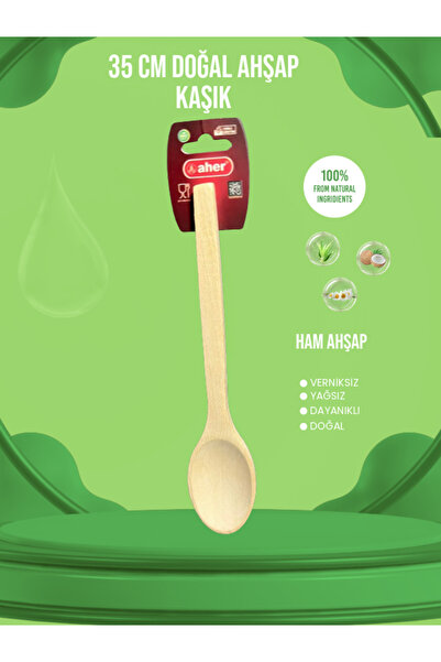 El Yapımı 35 cm Doğal Ahşap Kaşık - Çizmez Tahta Yemek Kaşığı Mutfak Servis ve Karıştırma Gereci