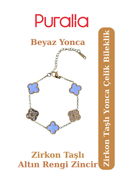 Puralia Zircon Stone Gold Yellow and White Clover Steel Bracelet