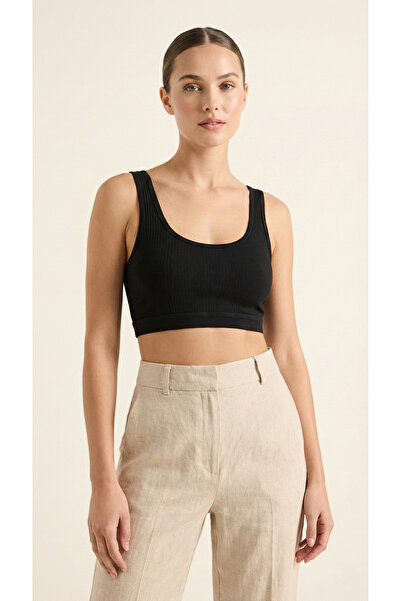 underwear bodyway Fitilli Örme Kalın Askılı Toparlayıcı Büstiyer Crop Atlet (Yüksek Esneklik)