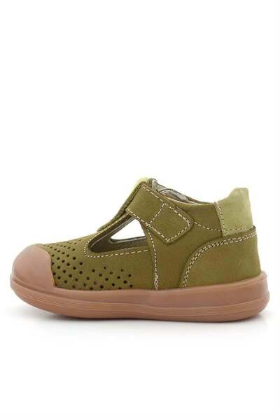 Rakerplus Shaun Genuine Leather Khaki Green Velcro Anatomical Baby Sandals