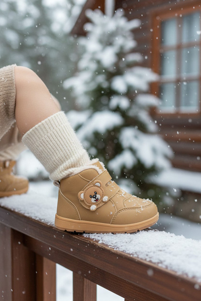 Bebek Sepeti Teddy Bear Detailed Furry Unisex Children's Baby Boots Cat