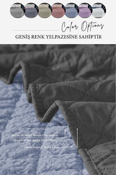 Evlen Home Collection Premium Plush Single Multi-Purpose Bedspread 160X220 Double-Sided Blanket Gray Blue Anthracite