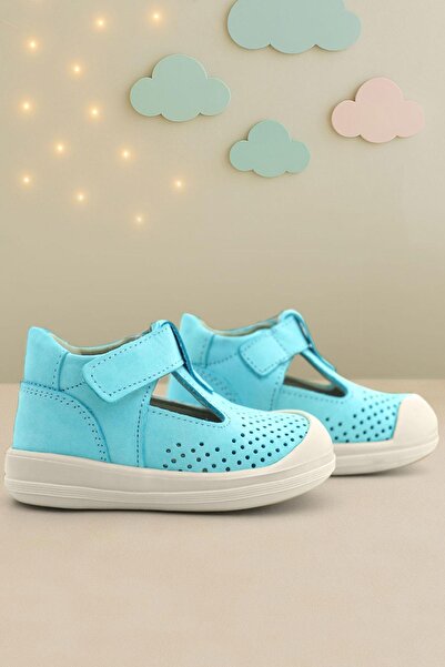 Rakerplus Shaun Genuine Leather Blue White Velcro Anatomical Baby Sandals