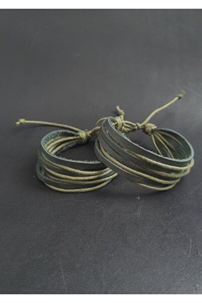 BSN Store 2 Pcs Leather Bracelet Multilayer Handmade Real Leather Bracelet