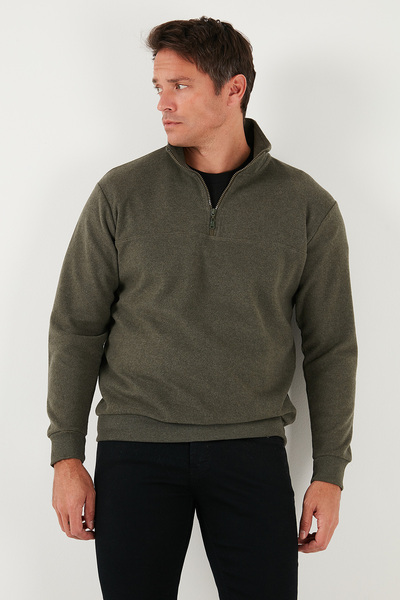 Buratti Cotton Regular Fit Half Zipper Stand Collar Sweater Men's Sweater 456112