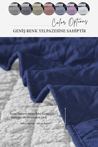 Evlen Home Collection Premium Plush Double Multi-Purpose Bedspread 200X220 Double-Sided Blanket White / Navy Blue