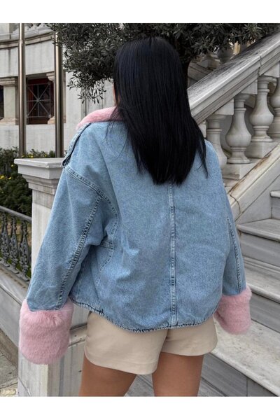 Lady Pixie Palton de damă din denim cu blană