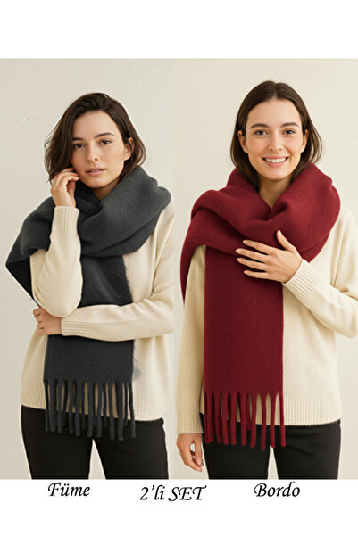 Bermody Σετ 2 Γυναικεία Κασκόλ Σάλια Σάλια ώμου με μαλακή υφή Puffy Burgundy ...