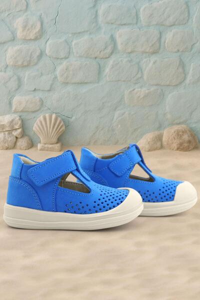 Rakerplus Shaun Genuine Leather Saks Blue Velcro Anatomical Baby Sandals