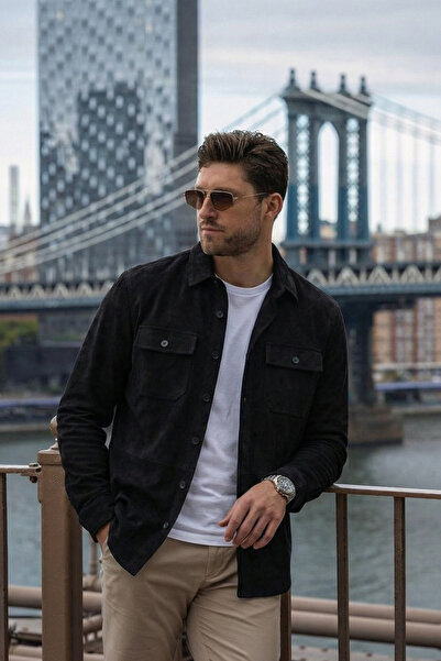 MADZEYMODA Ανδρικό πουκάμισο Scuba Black Suede New Season Mz19808