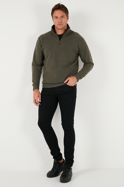 Buratti Cotton Regular Fit Half Zipper Stand Collar Sweater Men's Sweater 456112