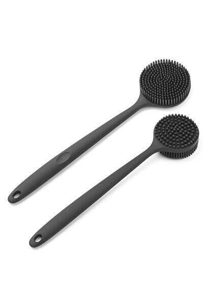 Best Ladies Two-piece back scrubber for showering, soft silicone bath brush with long double-sided handle