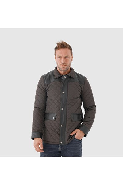 TOGO Haki Yeşil Hakiki Deri Erkek Kapitone Deri Mont [810015]