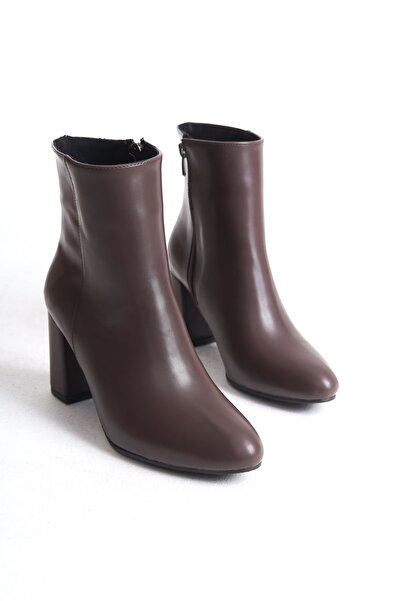 MARSEDO بوت نسائي كاجوال بلون بني فاتح - سحاب جانبي، مقدمة بيضاوية، كعب مكتنز