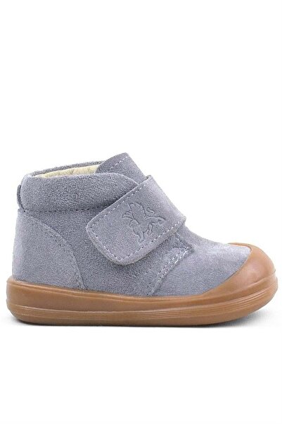 Rakerplus Yoohoo Genuine Leather Gray Velcro Unisex Baby Boots