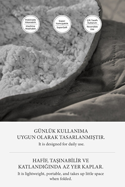 Evlen Home Collection Premium Plush Single Multi-Purpose Bedspread 160X220 Double-Sided Soft Blanket Gray / Mink