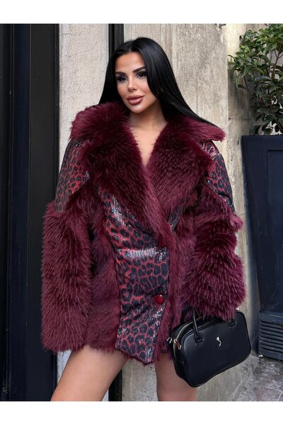 Lady Pixie Шуба з хутряним коміром і леопардовим принтом