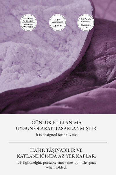Evlen Home Collection Premium Plush Double Multi-Purpose Bedspread 200X220 Double-Sided Blanket Pique Lilac / Purple