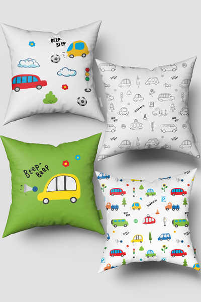 Bebemotto Green and Red 4-Piece Cars Set - Double Sided Imported Velvet Fabri...