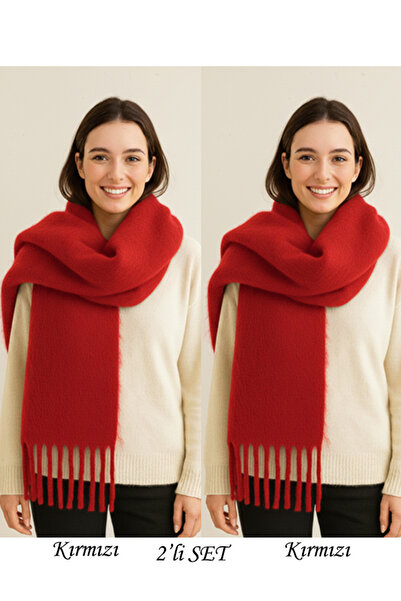 Bermody Set de 2 eșarfe pentru femei, roșu pufos, cu textura moale, șal pentr...