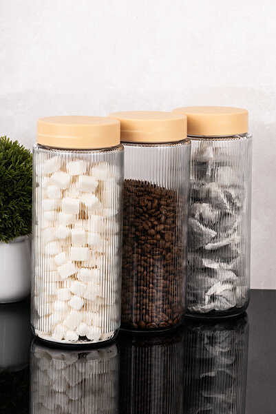 dnshome 3 Adet Jumbo Boy Cam Erzak Kavanoz Seti Çizgili Kavanoz Bakliyat Sakl...