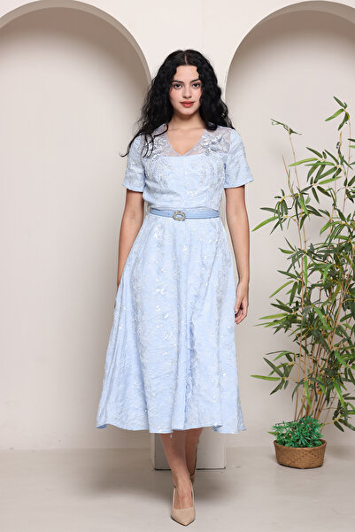 berlanty Classic embroidered sky blue evening dress