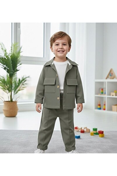 P&H BABYWEAR Keten Likralı Safari Model 3'lü Erkek Bebek/Çocuk Takımı