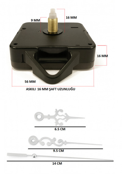 EXİZ TİCARET Saat Mekanizması, Akar Sessiz Duvar Saat Mekanizması 16 Mm Askıl...