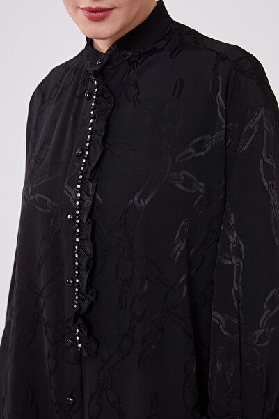 Levidor Μαύρο Σετ με δύο τεμάχια με λεπτομέρεια με κουμπιά με βολάν και μοτίβο αλυσίδας