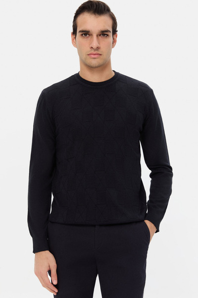 D'S Damat Ds Damat Regular Fit Navy Blue Wool Blend Sweater