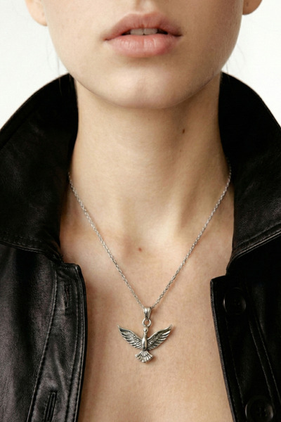 Alexis Carrel Women's Silver Color Phoenix Necklace, Emerald Phoenix Figured Bijouterie Necklace