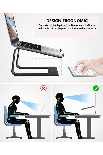 OEM Aluminum Portable Ergonomic Laptop Stand (10–15.6", Silver)