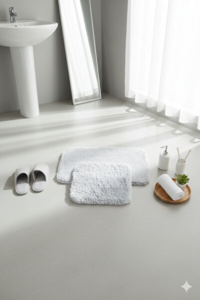 Madame Coco Shep 2'li Banyo Paspas Takımı - Gri - 50x80 cm - 45x50 cm