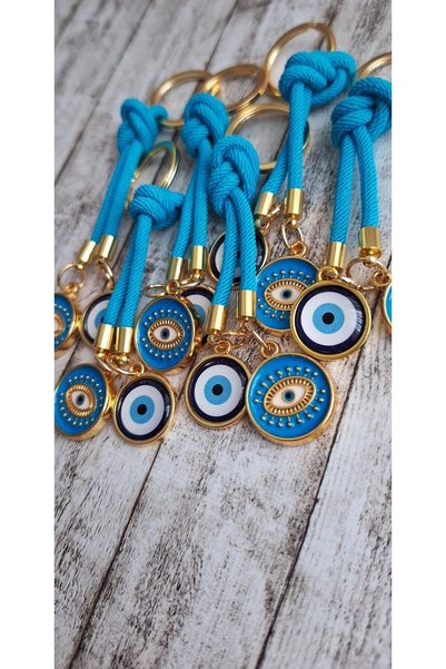 Svc Aksesuar Gift Double Evil Eye Beaded Keychain - Blue (10.5 cm)