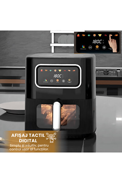 Full Abundance Friteuză cu aer 8-în-1, 10L, 2200W, digital tactil, capac transparent, neagră