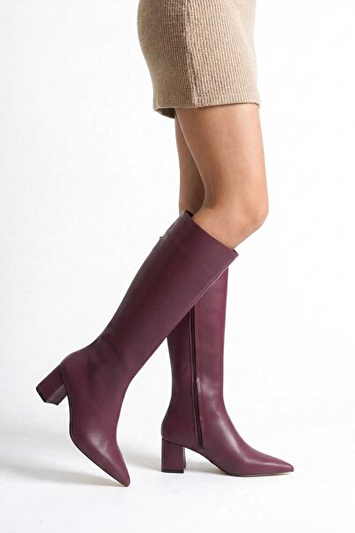 Niloshka Velora Burgundy Skin Women's Pointed Toe Zippered Heeled Boots