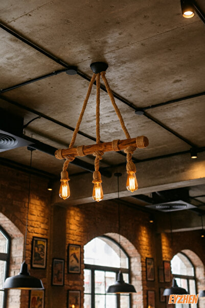 Eyzhen Jüt Halatlı Sarkıt Ahşap Avize Sarkıt Lamba Bohem Tarzı Rustik 3 Lü Aydınlatma