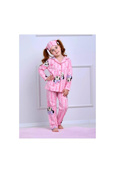 pistyle Girl's Patterned Buttoned Sleepwear Set with Headband