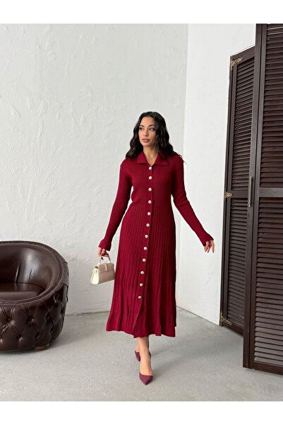 alenmoda Endam Buttoned Dress Burgundy
