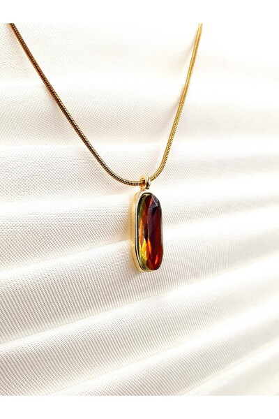 Stella Fortis Renk Geçişli Dikey Taşlı Kolye – Altın Renk Yılan Zincir