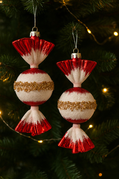 lve Set 2 globuri dulci, bomboane roz cu sclipici, 12 cm