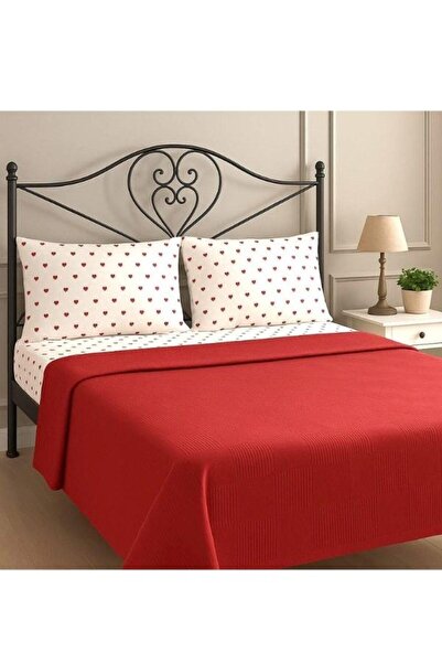 Mamcrazy Amour Red Heart 100% Cotton Single Bed Sheet Set - Single Pike Gift