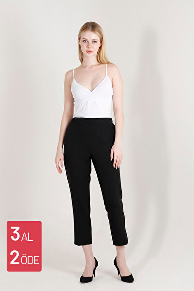 Balenbi Ψηλόμεσο μαύρο γυναικείο παντελόνι Lycra - Carrot Leg 1005