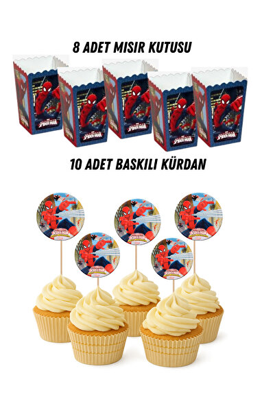 HAPPYLOOPPARTY Örümcek Adam Temalı Doğum Günü Mısır Kutusu Baskılı Kürdan Seti